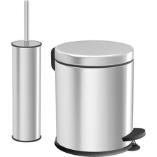 Lidyahan Store Premium Serisi Şık Tasarım Paslanmaz Çelik Çöp Kovası ve Wc Fırçası 2 'li Banyo Seti