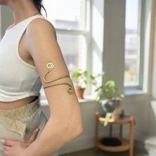 Sevil Gülgün Fine Crafts Sevil Gülgün Atelier  %100 Saf Pirinç El Yapımı Sarmal Tasarım Üst Kol Pazu  Bilekliği (Ayarlanabilir) - Otantik Kelepçe