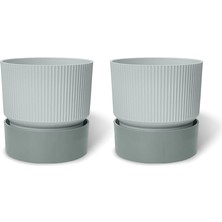 Lidyahan Store 2 Adet Ixora Saksı Dekoratif Tabaklı Drenajlı Çiçek Saksısı (Gri, 2 Litre)