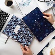 Lidyahan Store Spiralli Karton Kapak 2’li Set Çizgili Okul Defteri 80 Yaprak, Ders Programlı Lacivert Kalp