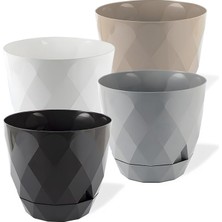 Lidyahan Store Yakamoz Prizma Saksı Seti 4 Adet Drenajlı Tabaklı Plastik Çiçek Saksısı Set (Renkli, 0.65 Lt)