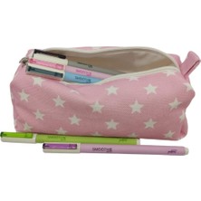 Lidyahan Store Yıldız Desenli Astarlı Yıkanabilir Bez Kalemlik Kalem Kutusu Makyaj Çantası