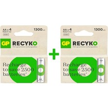 Lidyahan Store Batteries Recyko 1300 Aa Kalem Ni-Mh Şarjlı Pil, 1.2 Volt, 8 Adet Pil
