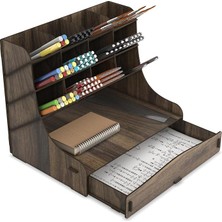 Lidyahan Store Chamber 12 Gözlü Büyük Boy Masaüstü Kalemlik Düzenleyici, Masaüstü Organizer Çekmeceli A4 Evrak Rafı (Ceviz)