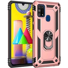 Lidyahan Store Samsung Galaxy M31 Silikon Kılıf Tank Yüzük Standlı Darbe Korumalı Kapak Rose Gold