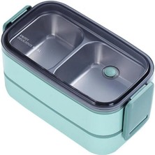 Lidyahan Store Bento 1400ML Lunchbox Iki Katlı 2 Bölmeli Çelik Sefer Tası Yemek Kutusu (Yeşil)