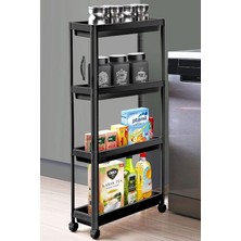 Lidyahan Store Home Tekerlekli Raf Ünitesi 4 Katlı Mutfak Rafı Banyo Rafı Banyo Düzenleyici Dar Alan Organizer Siyah