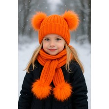 Diamondstar Kız Bebek Çift Ponponlu Atkı Bere Takımı