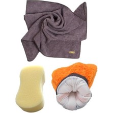 Lidyahan Store Way Oto Yıkama Araba Kurulama Araç Cam Temizlik 3'lü Mikrofiber Bez, Eldiven ve Sünger Yıkama Seti