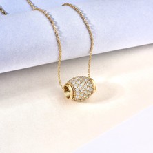 Nox Jewelry 14 Ayar Mikron Kaplama Taşlı Yuvarlanan Fıçı Formlu Modern Gümüş Kolye - CNS00666