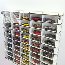 Lidyahan Store Kapaklı 1/64 Ölçek 50ARAÇ Hotwheels Matchbox Metal Araç Uyumlu Model Oyuncak Araba Rafı-Beyaz