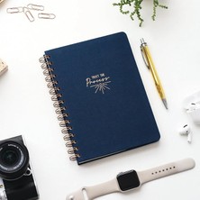 Lidyahan Store A5 Spiralli Sert Kapak Keten Çizgili Tarihsiz Not Defteri Lacivert