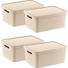 Lidyahan Store 4'lü Set Stafi Çok Amaçlı Kapaklı Kutu Latte 4,5 Lt - Latte, Çok Amaçlı Kapaklı Kutu, Ev-Ofis-Depo Için, Kapaklı Saklama Kutusu