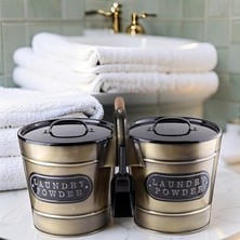 Lidyahan Store 2'li Dev Boy Galvaniz Gold Kaplama Metal Deterjan Saklama Kabı, Büyük Boy 2'li Deterjanlık