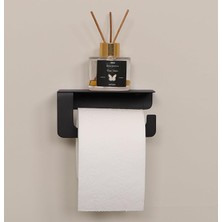 Lidyahan Store Yapışkanlı ve Vidalı Mat Siyah Telefon Raflı Tuvalet Kağıtlığı Wc Kağıtlık Tuvalet Kağıdı Askısı