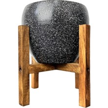 Lidyahan Store Tasarımı Ev Dekorasyon Siyah Granit Toprak Saksı Saksılık Salon Çiçeklik 4 Ayaklı - 15 cm