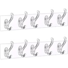 Lidyahan Store 2 Adet Şeffaf Duvar Askısı 5'li Iz Bırakmayan Güçlü Yapışkanlı Askı Kapı Arkası Banyo Mutfak Düzenleyici Kanca Askılık