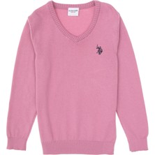 U.S. Polo Assn. Kız Çocuk Pembe V Yaka Basic Kazak 50316777-VR167