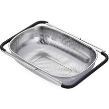 Lidyahan Store Ayarlanabilir Paslanmaz Çelik Süzgeç 24 x 34 Cm, Lavabo Üzeri Çok Amaçlı Mutfak Süzgeci, Sebze &amp; Meyve Yıkama, Bulaşık Kurutma, Pirinç ve Makarna Süzme