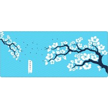 Lidyahan Store Gaming Sakura Mouse Pad 31X28, 70X30, 80X30, 90X40 Cherry Blossom Mouse Pad Xxl Büyük Oyuncu Mouse Altlığı Kiraz Çiçeği Mousepad (Turkuaz-Beyaz, 90X40 cm 3mm Kalınlık)