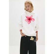 Kadın Baskılı Sweatshırt 3 Iplik Oversize