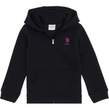 U.S. Polo Assn. Kız Çocuk Siyah Kapüşonlu Fermuarlı Şardonlu Basic Sweatshirt 50316809-VR046