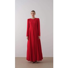 Miha PARÇA PİLİSELİ KREP ŞİFON ELBİSE Kırmızı