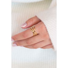 Trend Collection Zincir Düğümlü Ayarlanabilir Gold Çelik Kadın Yüzük