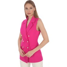 Pearl Fuşya Slim Fit Krep Inci Düğmeli Trendy Kruvaze Yelek - En Şık, Rahat ve Çok Yönlü Tasarımı