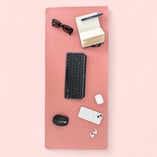 Lidyahan Store El Yapımı Deri Masa Pad - Premium Kaymaz Deri Mousepad ve Klavye Altlığı - Sümen Masa Matı (Pudra)