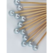 Beyhan Bayhan 50 Adet Dekoratif Bebe Mavisi Yuvarlak Incili Pasta Kürdanı 6,5 Cm-Boncuk 8 mm - Mavi Pasta Kürdanı