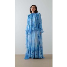 Miha Çiçek Desenli Pantolon Takım Mavi