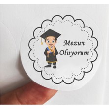 TM Tasarım Mağazası 24 Adet 4 cm Erkek Çocuk Mezun Oluyorum Mezuniyet Baskılı Mat Etiket Sticker