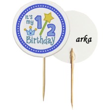 TM Tasarım Mağazası 20 Adet Mavi Half Birthday Baskılı Pasta Kürdanı 6,5 cm - Yarım Yaş Doğum Günü