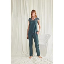 Nightlove Monamise Yakası Kolu ve Omzu Dantelli Önü Düğmeli Pijama Takımı