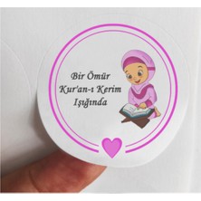 TM Tasarım Mağazası 24 Adet 4 cm Pembe Bir Ömür Kur'an-I Kerim Işığında Baskılı Mat Etiket Sticker