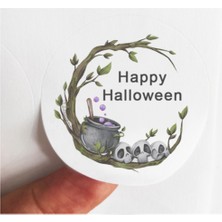 TM Tasarım Mağazası 24 Adet 4 cm Sarmaşıklı Büyücü Kazanı Iskeletler Happy Hallowen Baskılı Mat Etiket Sticker 11