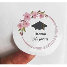 TM Tasarım Mağazası 24 Adet 4 cm Çiçekli Mezun Oldum Mezuniyet Baskılı Mat Etiket Sticker