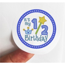 TM Tasarım Mağazası 24 Adet 4 cm Mavi Half Birthday Baskılı Mat Etiket Sticker - Yarım Yaş Doğum Günü