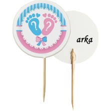 TM Tasarım Mağazası 20 Adet Bebek Ayağı Baskılı Pembe Mavi Baby Shower Partisi Pasta Kürdanı 6,5 cm -3