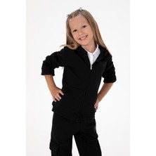 U.S. Polo Assn. Kız Çocuk Siyah Kapüşonlu Fermuarlı Basic Sweatshirt 50316837-VR046