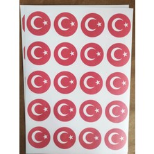 TM Tasarım Mağazası 24 Adet 4 cm Ay Yıldız Baskılı Mat Etiket Sticker Kırmızı