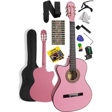 Lidyahan Store CG-396PK Solak Klasik Gitar Pembe Renk Full Set Sap Ayarlı 4/4 Yetişkin Boy