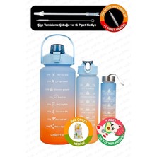 Lidyahan Store Eldorado 3lü Set Bpa Içermez Motivasyonel Su Matarası Mavi Su Matarası,su Şişesi,suluk VLT1288
