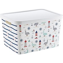 Lidyahan Store Stafi Desenli Çok Amaçlı Kapaklı Kutu 18 Lt Marin