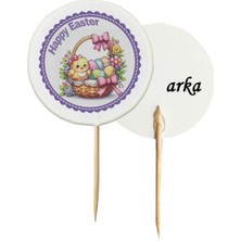 TM Tasarım Mağazası 20 Adet Dekoratif Happy Easter Baskılı Kürdan 6,5 Cm-3 - Paskalya Bayramı