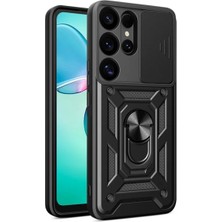 HANPORIUM Samsung Galaxy S26 Ultra Uyumlu Tank Kılıf Yüzüklü Standlı Extra Darbe Koruma Zırhlı Outdoor Kapak - Siyah