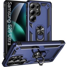 HANPORIUM Samsung Galaxy S25 Ultra Uyumlu Tank Kılıf Yüzüklü Standlı Extra Darbe Koruma Zırhlı Outdoor Kapak - Lacivert