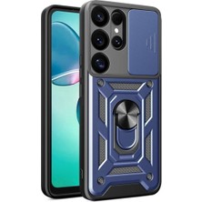 HANPORIUM Samsung Galaxy S25 Ultra Uyumlu Tank Kılıf Yüzüklü Standlı Extra Darbe Koruma Zırhlı Outdoor Kapak - Lacivert