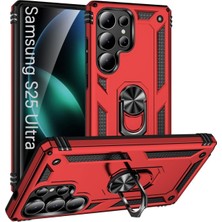 HANPORIUM Samsung Galaxy S25 Ultra Uyumlu Tank Kılıf Yüzüklü Standlı Extra Darbe Koruma Zırhlı Outdoor Kapak - Kırmızı